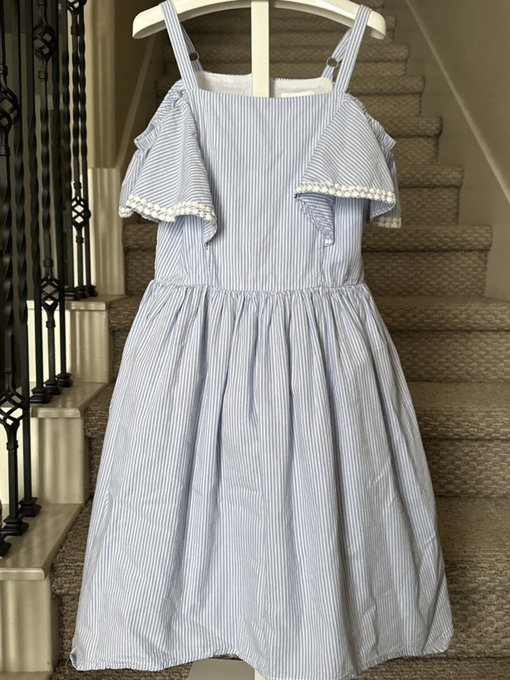 BCBGirls Light Blue and White Striped Cold-Shoulder Dress